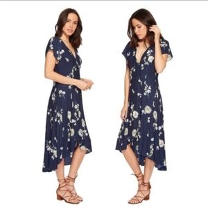 Free People Navy Blue Lost In You Floral Midi Dress size Small